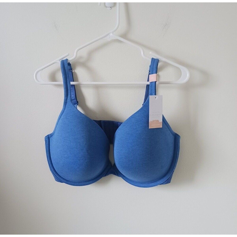 Cacique Collection Underwire Padded Boost Plunge Blue T Shirt Bra Size 38G